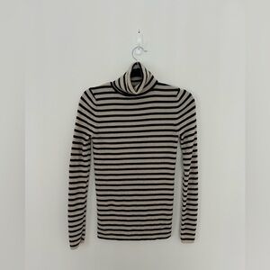 Uniqlo Black and Cream Striped Knit wool turtleneck Top